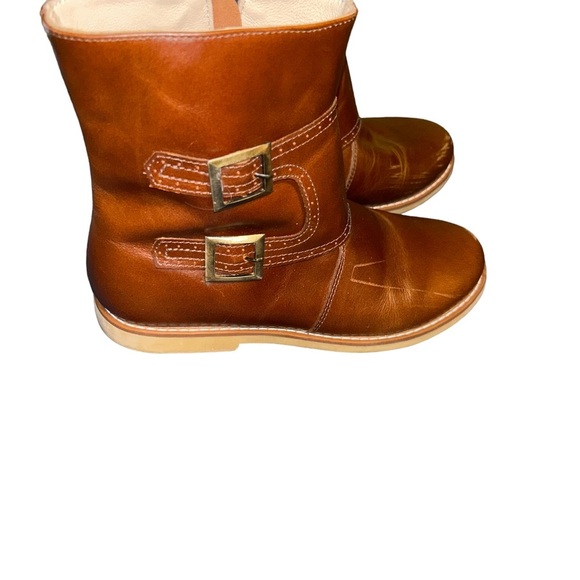 Kid girls Elephantito Double Buckle Leather Tan boots youth size 3 booties - Picture 1 of 8